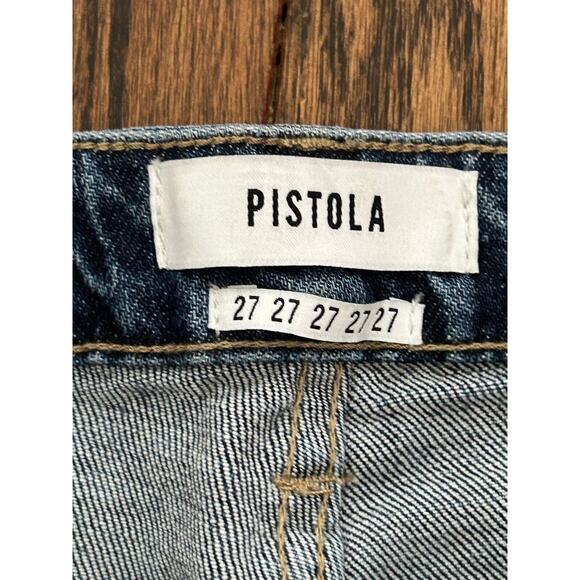PISTOLA Jeans Womens Sz 27 Blue Denim Mid Rise Straight Leg Side Split Raw Hem - Picture 6 of 8